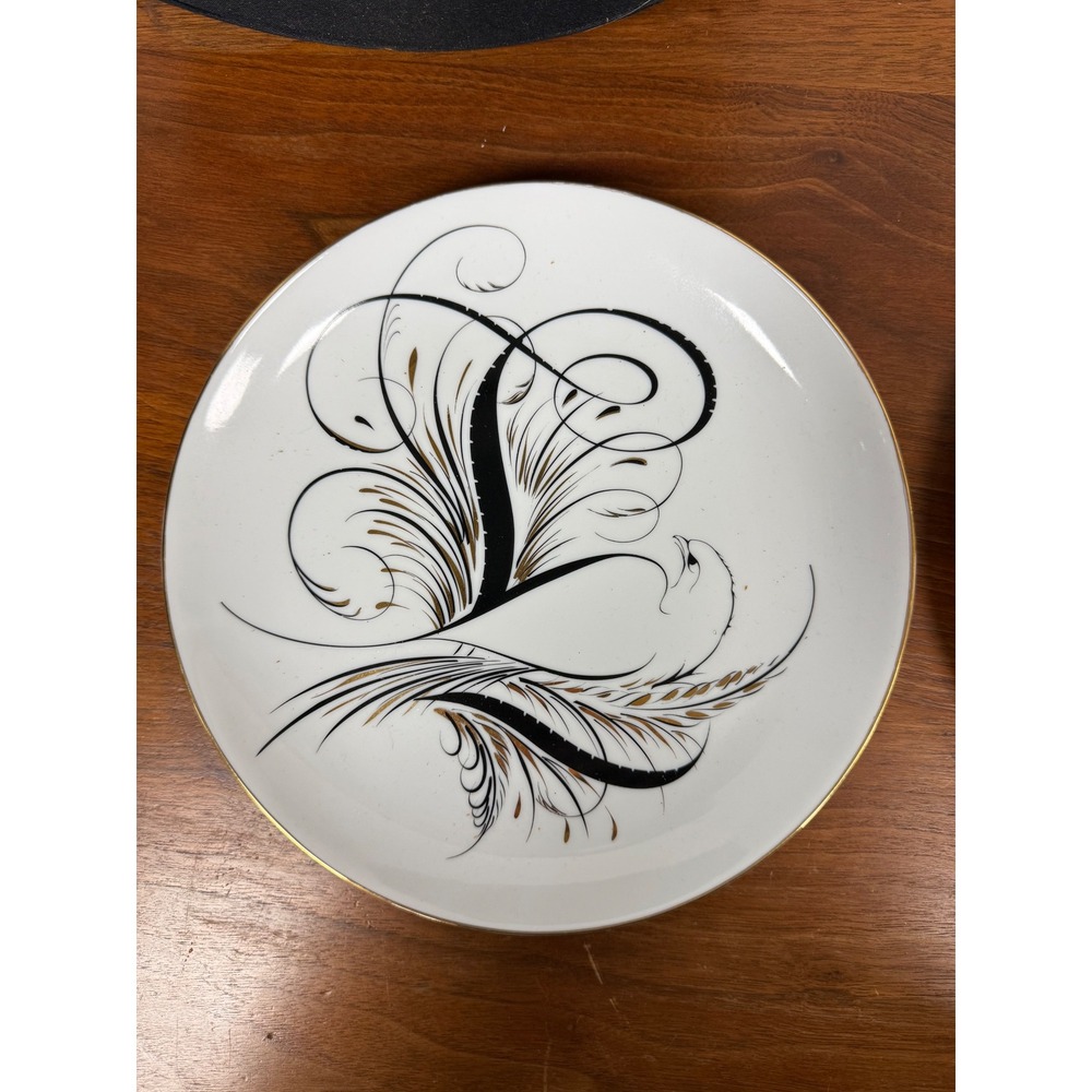 DL & Co Love Dessert Plates Set of 4 Calligraphy Bird Gold Rim Porcelain Boxed - Picture 2 of 10